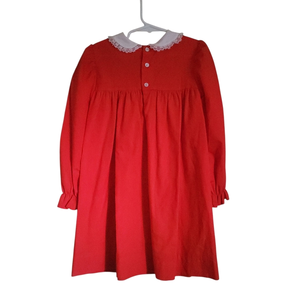 Polly Flinders Vintage EUC Red Christmas Embroidered Smocked  Dress, Size 6 - Picture 8 of 11